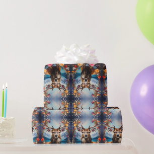 Stag Deer with Antlers of flowers Wrapping Paper