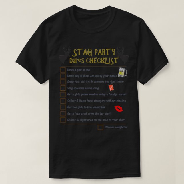 Stag Do Dares Checklist T-Shirt (Design Front)