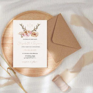 Stag Floral Antlers Boho Modern Wedding Rose Gold