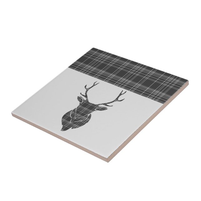 Stag Grey Tartan Pattern Tile (Side)