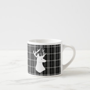 Stag Head on Black and White Plaid Espresso Cup