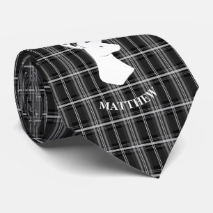Stag Head on Black and White Plaid Tie