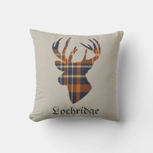 Stag Head Scottish Tartan Pattern Personalised Cushion