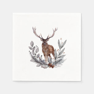 Stag Holly Berries Leaves Grunge Background Napkin