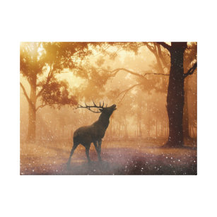 Stag Deer Sunset Autumn Forest Canvas Wall Art Animal Picture Print