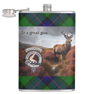 Stag in Heather w/Armstrong Badge Personalised Hip Flask