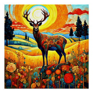 Stag in meadow poster