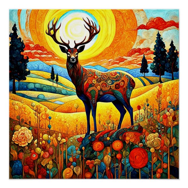 Stag in meadow poster (Front)