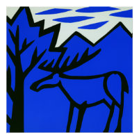 Stag in mountains naive abstract