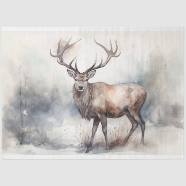 Stag in Snow 1 Decoupage Paper (Front)