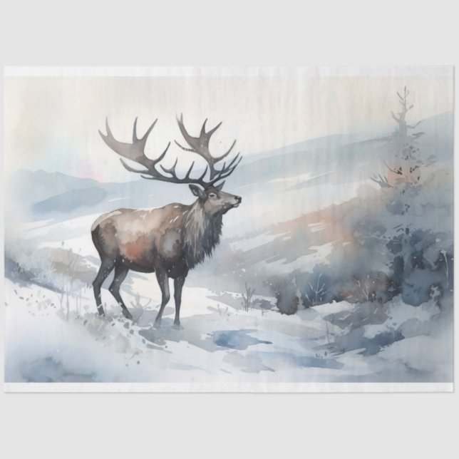 Stag in Snow 2 Decoupage Paper (Front)