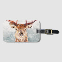 Stag In The Snow Painting Luggage Tag