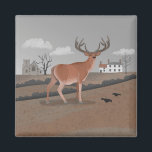 Stag Magnet<br><div class="desc">Colourful artwork of a majestic stag standing proudly in the English countryside,  with an old church and a couple of old houses in the background.  Perfect for anyone who loves folk art.</div>