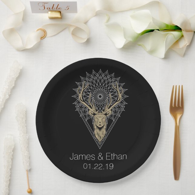 Stag Mandala Personalised Wedding Paper Plate (Wedding)
