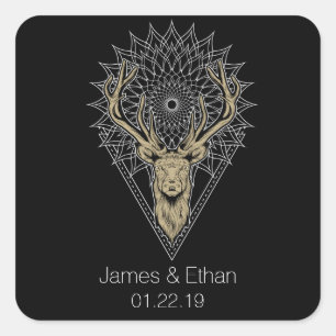 Stag Mandala Wedding Square Sticker