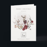 Stag Marsala Foliage Wreath Merry Christmas Logo Holiday Card<br><div class="desc">If you need any further customisation please feel free to message me on yellowfebstudio@gmail.com.</div>