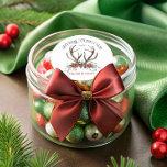 Stag Merry Christmas Botanical Classic Round Sticker<br><div class="desc">The Stag Merry Christmas Botanical Classic Round Sticker showcases a charming, rustic design perfect for holiday celebrations. At its heart, a graceful antlers elegantly extending upward, encircled by lush botanical greenery. Painted in soft, muted watercolor tones, the greenery includes delicate sprigs of pine, eucalyptus, and winter foliage, creating a natural...</div>