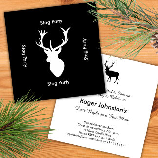 Stag Night - Bachelor or Stag Party Black White Invitation