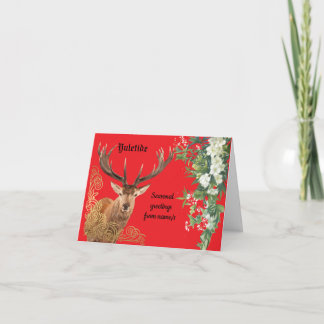 Stag on red Yule Card