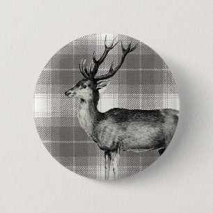 stag on tartan, decorative, collectible, 6 cm round badge