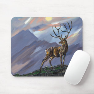 Stag on the mountain by moonlight - Abstract paint Mouse Mat