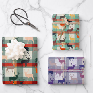 Stag Party Tartan Deer with Antlers  Wrapping Paper Sheet
