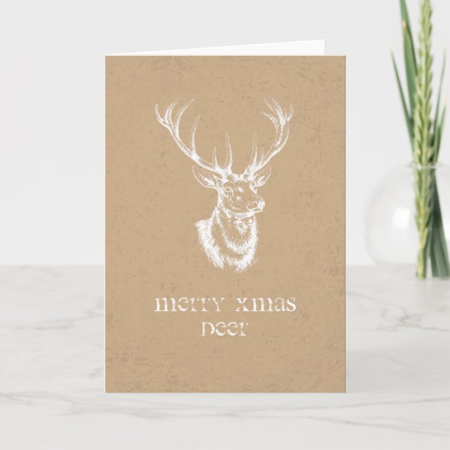 Stag Print Merry Xmas Deer Personalised Card (Front)