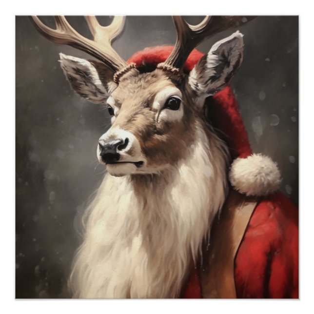 STAG Quirky Vintage Portrait Christmas Animal Poster (Front)