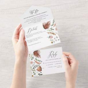 Stag rust terracotta floral pink chic all in one invitation