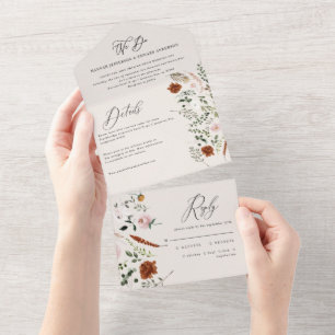 stag rust terracotta floral rustic elegant all in  all in one invitation