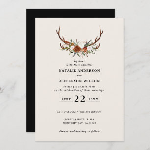 Stag rust terracotta floral rustic elegant modern  invitation