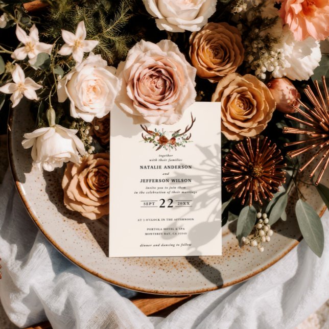 Stag rust terracotta floral rustic elegant modern  invitation (Creator Uploaded)