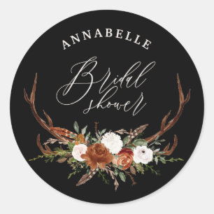 Stag rustic black rust botanical bridal shower classic round sticker