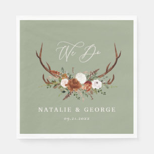 Stag rustic botanical wedding sage green floral napkin