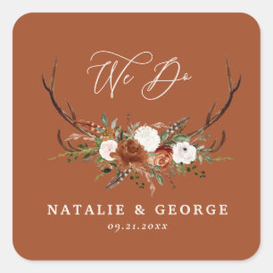Stag rustic botanical wedding terracotta botanical square sticker