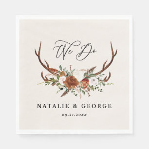 Stag rustic botanical wedding terracotta floral napkin