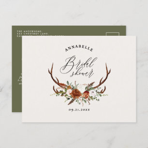 Stag sage green rust floral elegant bridal shower postcard