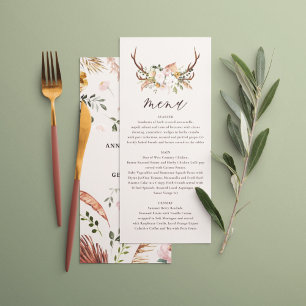 stag sage green wedding menu elegant floral pink