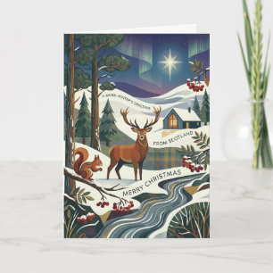Stag Squirrel Winter Cottage Christmas Card