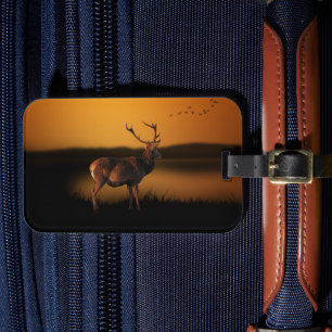 Stag Sunrise Misty Morning Deer Luggage Tag