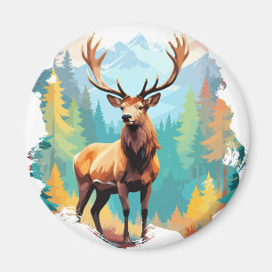 Stag Vector Art Animal In The Majestic Nature Wild Magnet