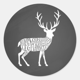 stag venison deer elk game hunt butcher meat cuts classic round sticker