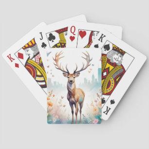 Stag Vintage Animal Nature Forest Flowers Art Playing Cards