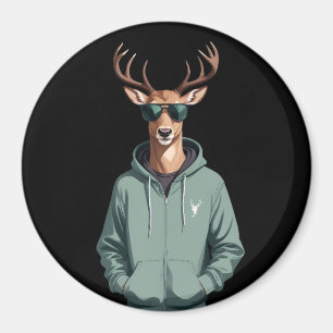 Stag Wearing Hoodie Funny Cool Animal Character Magnet