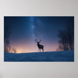 Stag Wild Majestic Animal On A Starry Galaxy Night Poster