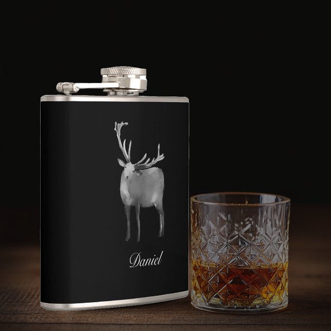  Stag With Antlers Personalised Hip Flask (Creator Uploaded)