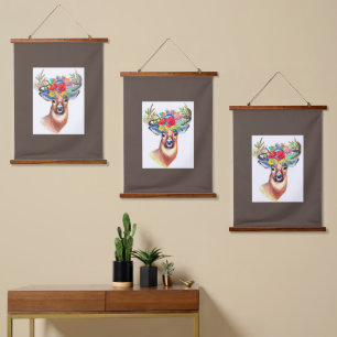 Stag with Wildflowers Boho Hanging Tapestry