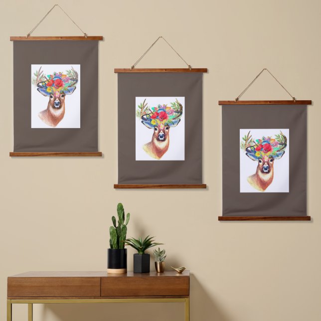 Stag with Wildflowers Boho Hanging Tapestry (Asymmetrical)