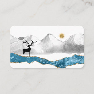 *~* Stage Buck Antler Deer Mountain Stream Sun Business Card