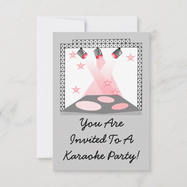 Stage Lights Invitation Karaoke Pink Grey Theatre (Front)